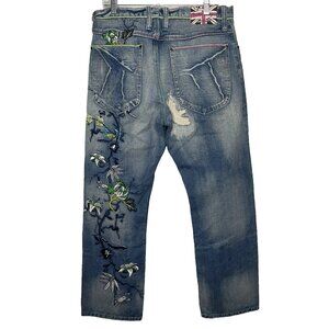 Artful Dodger Blue Jeans Mens 34 X 34 Embroidered Skull Scorpion Distressed Y2K